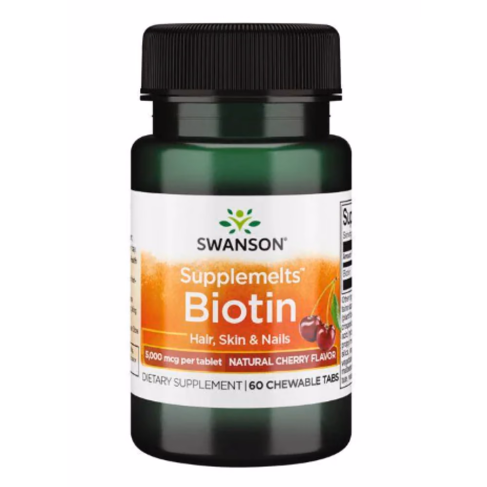 Swanson Biotin 5000 мкг, жевательные таблетки со вкусом вишни, 60 шт.
