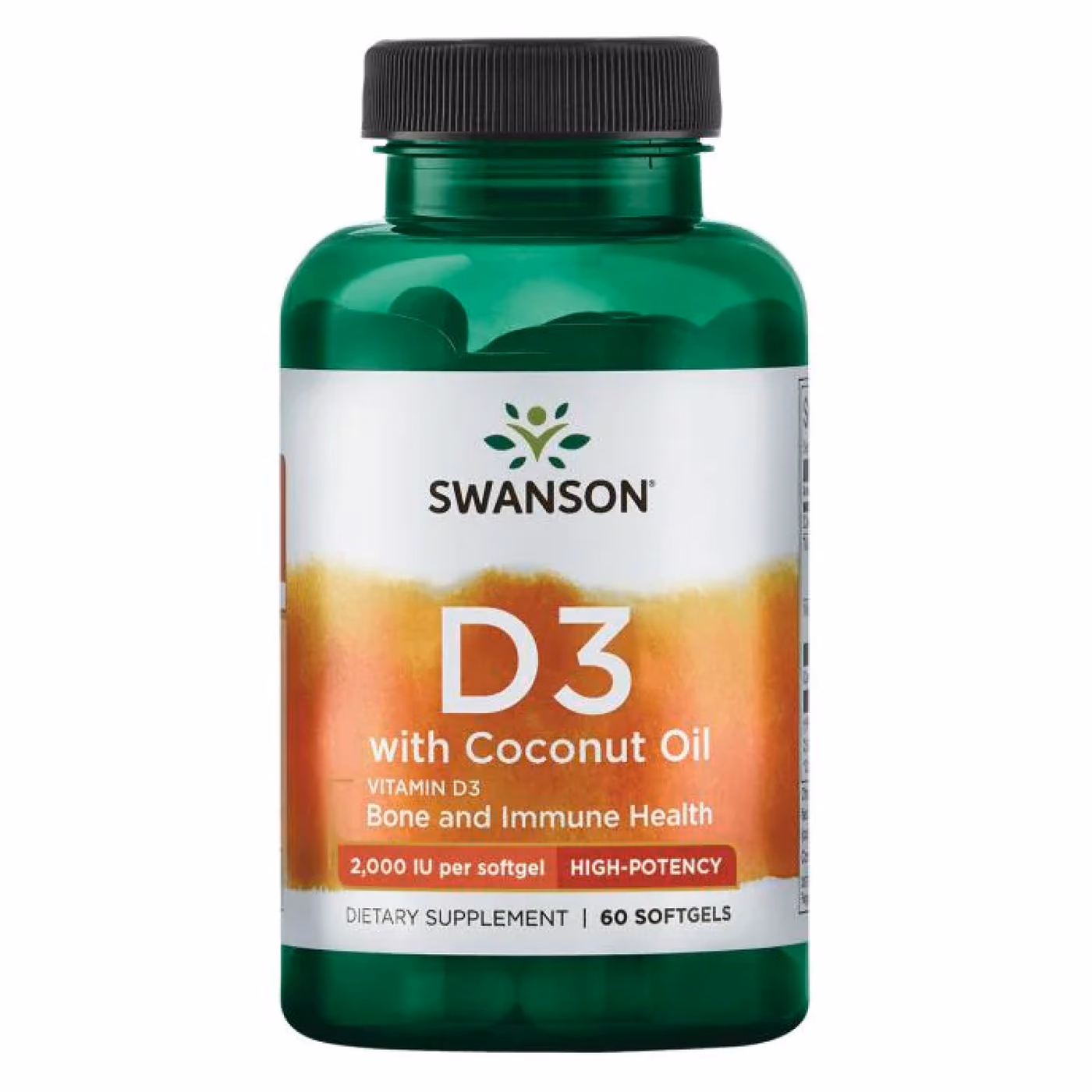 Swanson Vitamin D3 с кокосовым маслом, 2000 МЕ, 60 софтгелей