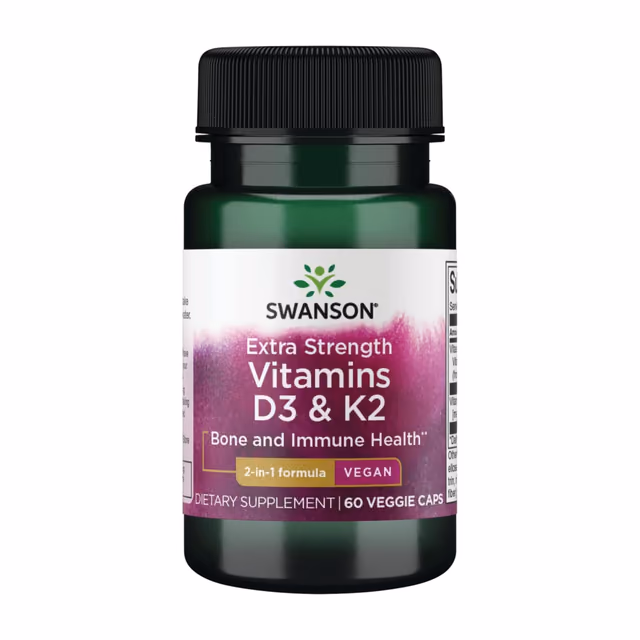 Swanson Extra Strength Vitamins D3 & K2, 5000 МЕ / 100 мкг, 60 растительных капсул
