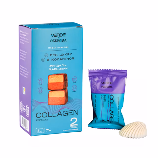 Verde x pesivima Collagen Peptides, миндаль-марципан, 5 конфет, 75 г